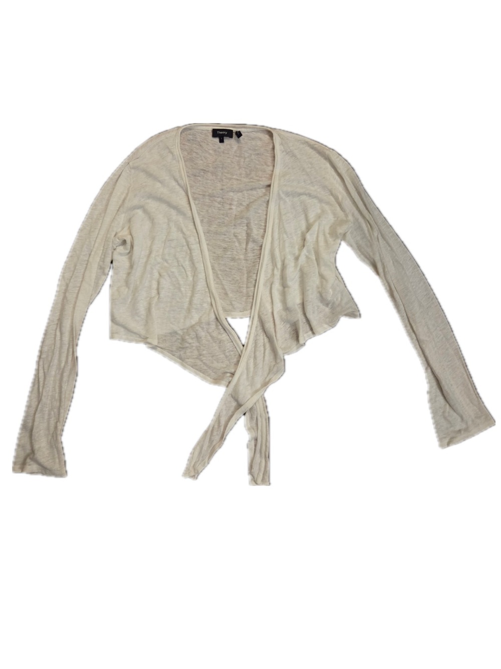 Theory Cream Open-Front Tie Cardigan